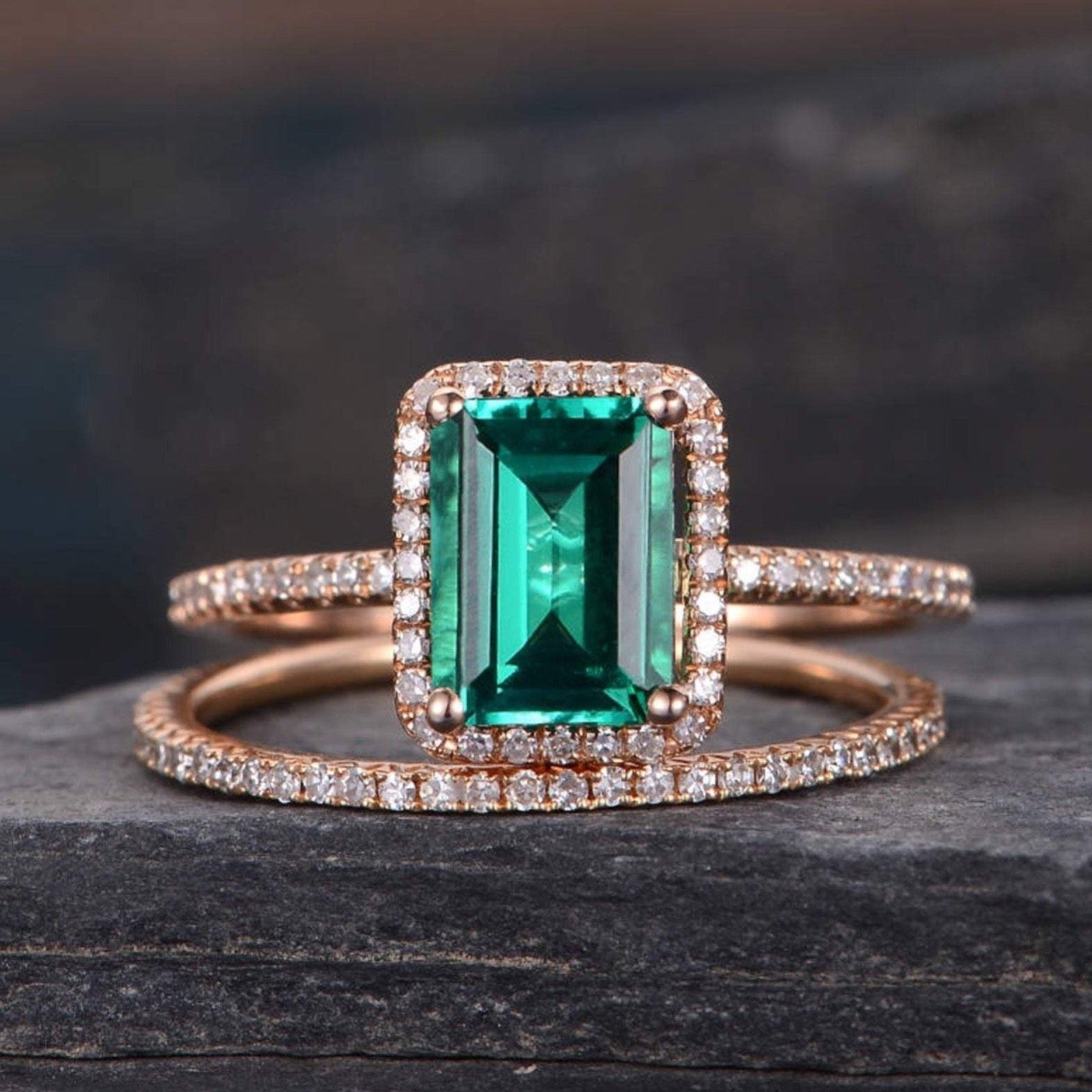 ✨Natural outlets Lab. Grown - Emerald, Luxury Set Engagement Ring✨Sz:6✨