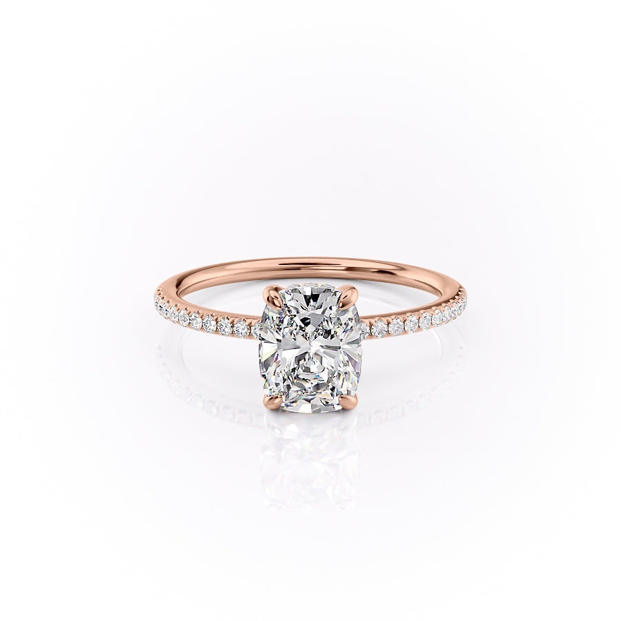 Elongated Cushion Cut Moissanite Engagement Ring, Hidden Halo