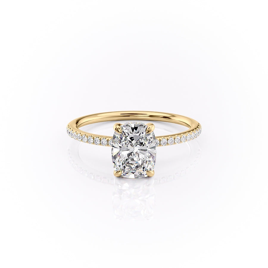 Elongated Cushion Cut Moissanite Engagement Ring, Hidden Halo