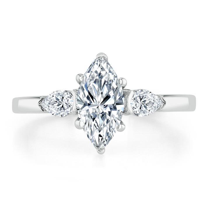 Marquise Cut Moissanite 3 Stone Engagement Ring