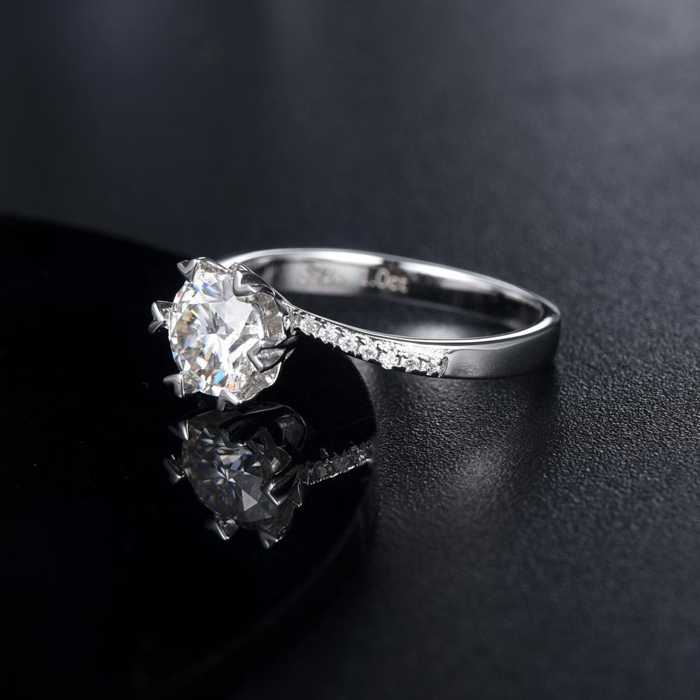 1.00ct Moissanite Engagement Ring, Custom Heart Tipped Design, Sterling Silver & Platinum