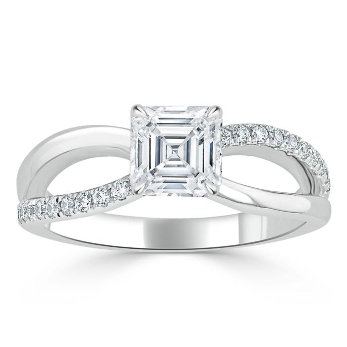 Asscher Cut Moissanite Engagement Ring, Classic Style