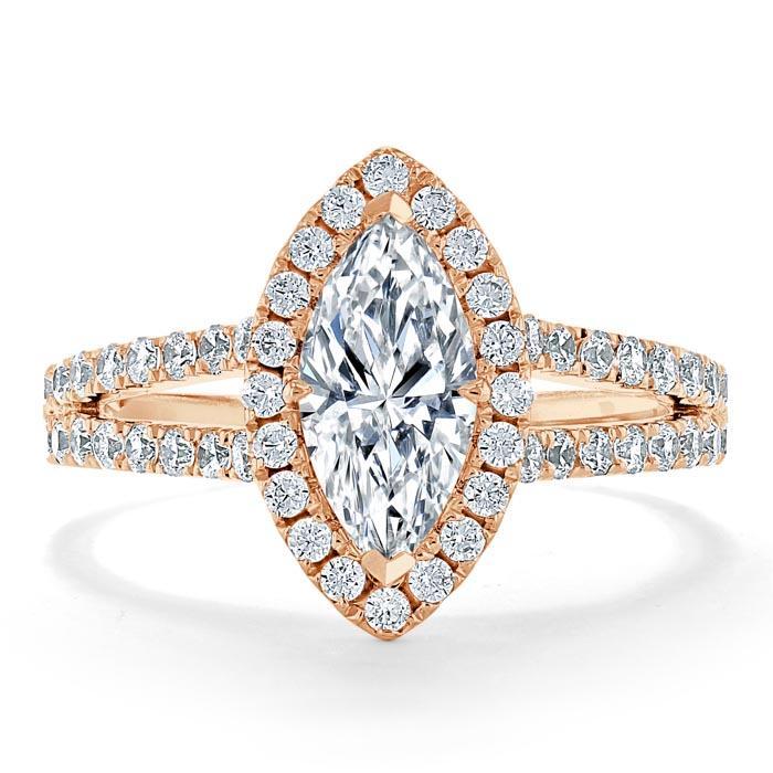 Marquise Cut Moissanite Halo Engagement Ring, Tiffany Style