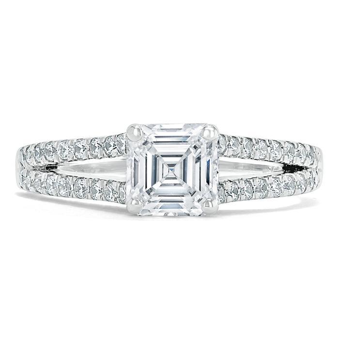 Asscher Cut Moissanite Engagement Ring, Classic Style