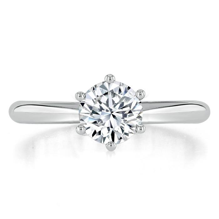 Round Cut Moissanite Engagement Ring, Classic Six Claw