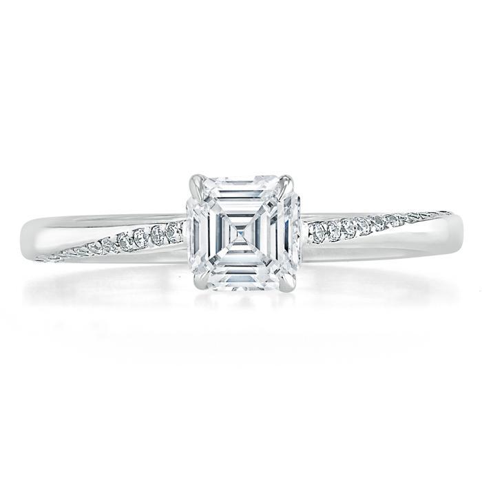 Asscher Cut Moissanite Engagement Ring, Classic Style