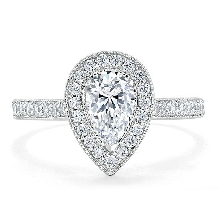 Pear Cut Moissanite Engagement Ring, Classic Halo Design