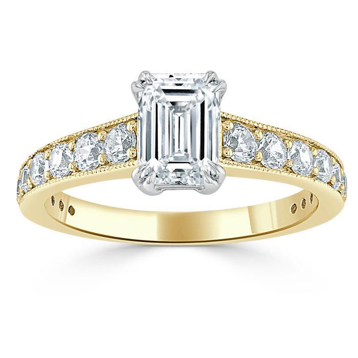 Emerald Cut Moissanite Engagement Ring, Tiffany Style