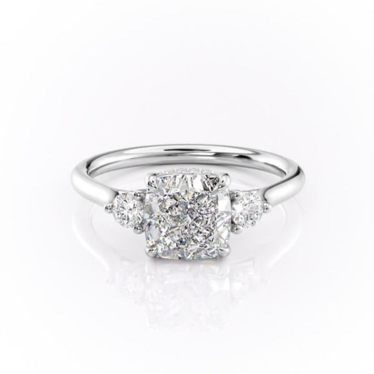 Cushion Cut Moissanite 3 Stone Ring