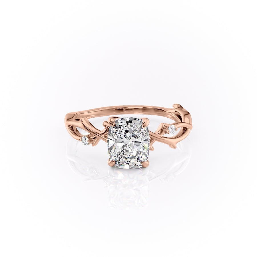 Elongated Cushion Cut Moissanite Engagement Ring, Twig Design