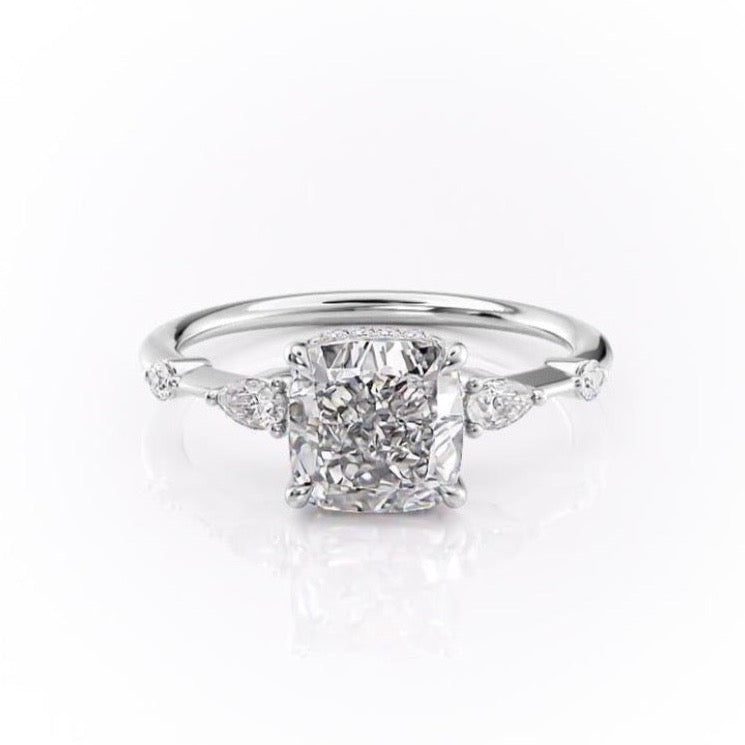 Cushion Cut Moissanite Shoulder Set Ring With Hidden Halo