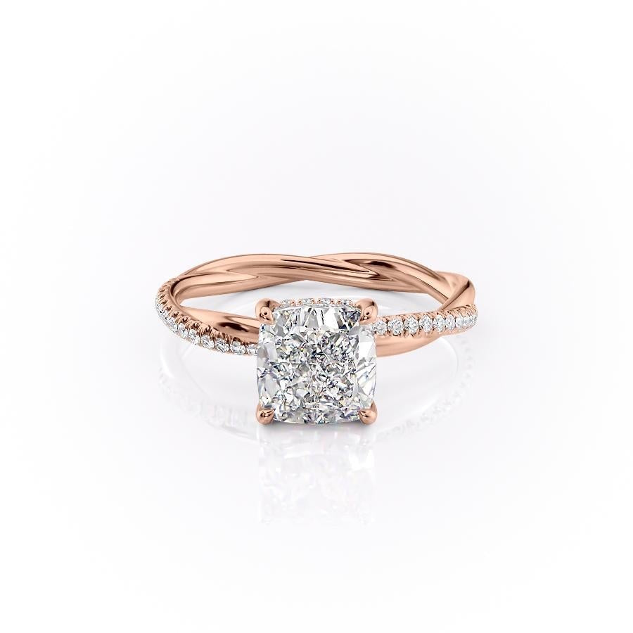 Cushion Cut Moissanite Twisted Shoulder Set Ring With Hidden Halo