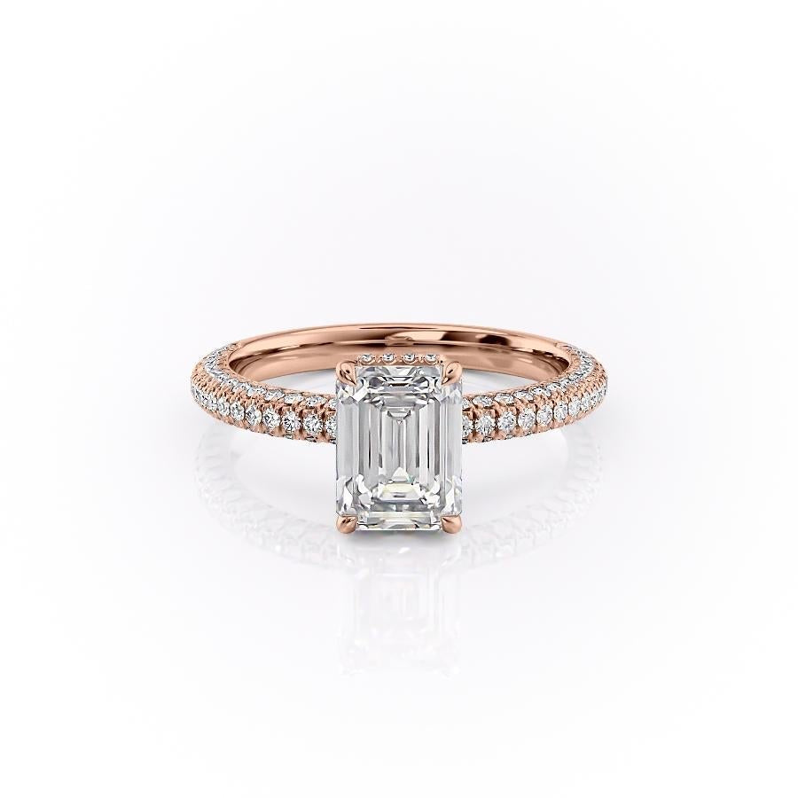 EMERALD CUT MOISSANITE PAVÉ SET SHOULDERS WITH HIDDEN HALO