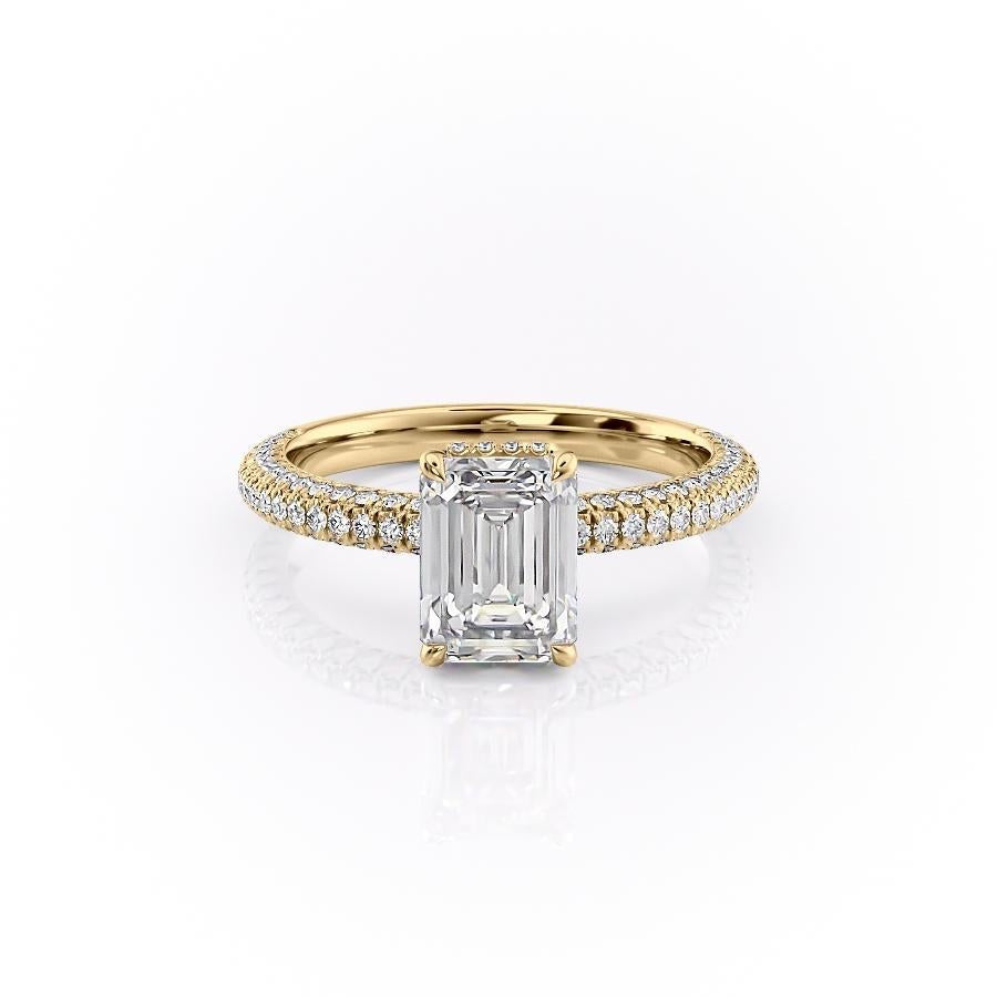 EMERALD CUT MOISSANITE PAVÉ SET SHOULDERS WITH HIDDEN HALO