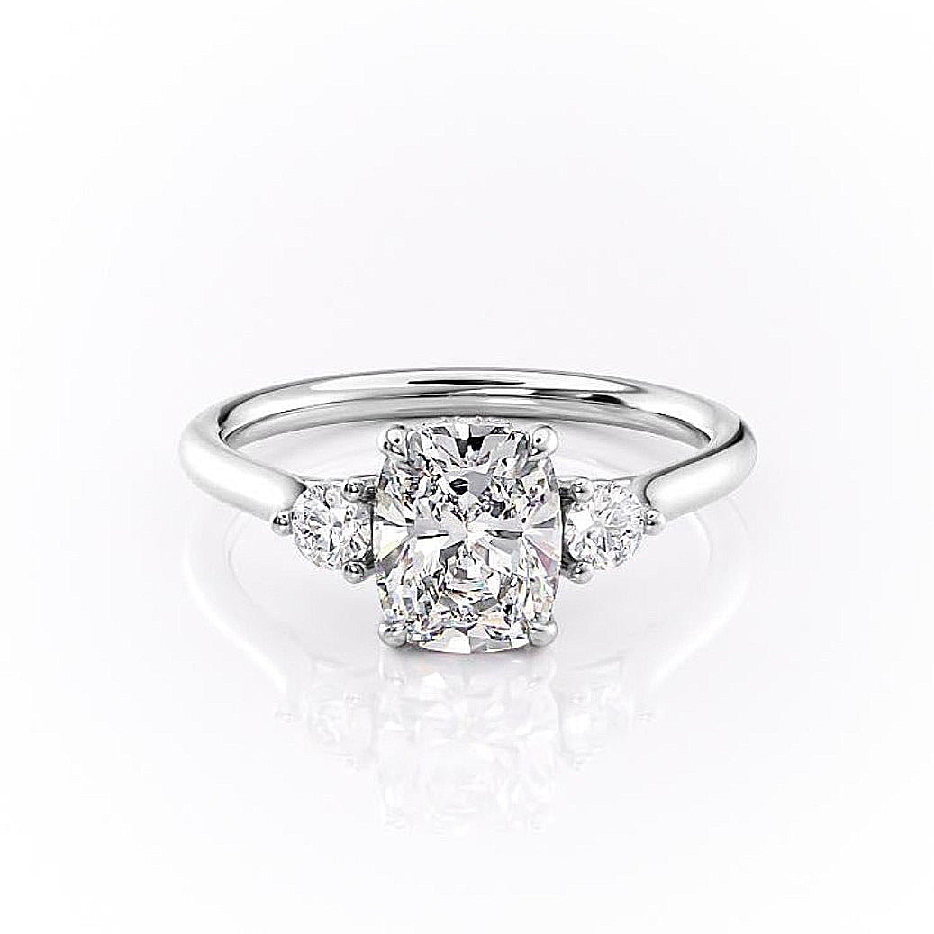 Elongated Cushion Cut Moissanite 3 Stone Ring