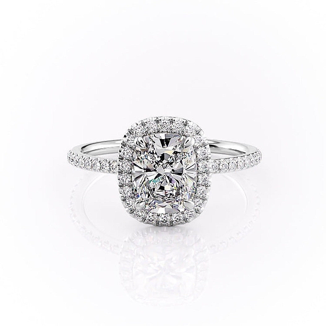 Elongated Cushion Cut Moissanite Engagement Ring With Halo