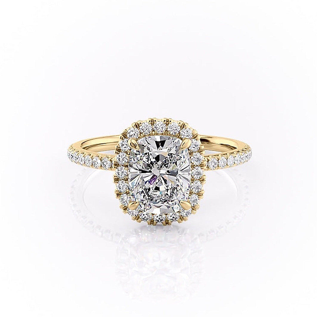 Elongated Cushion Cut Moissanite Engagement Ring, Classic Halo