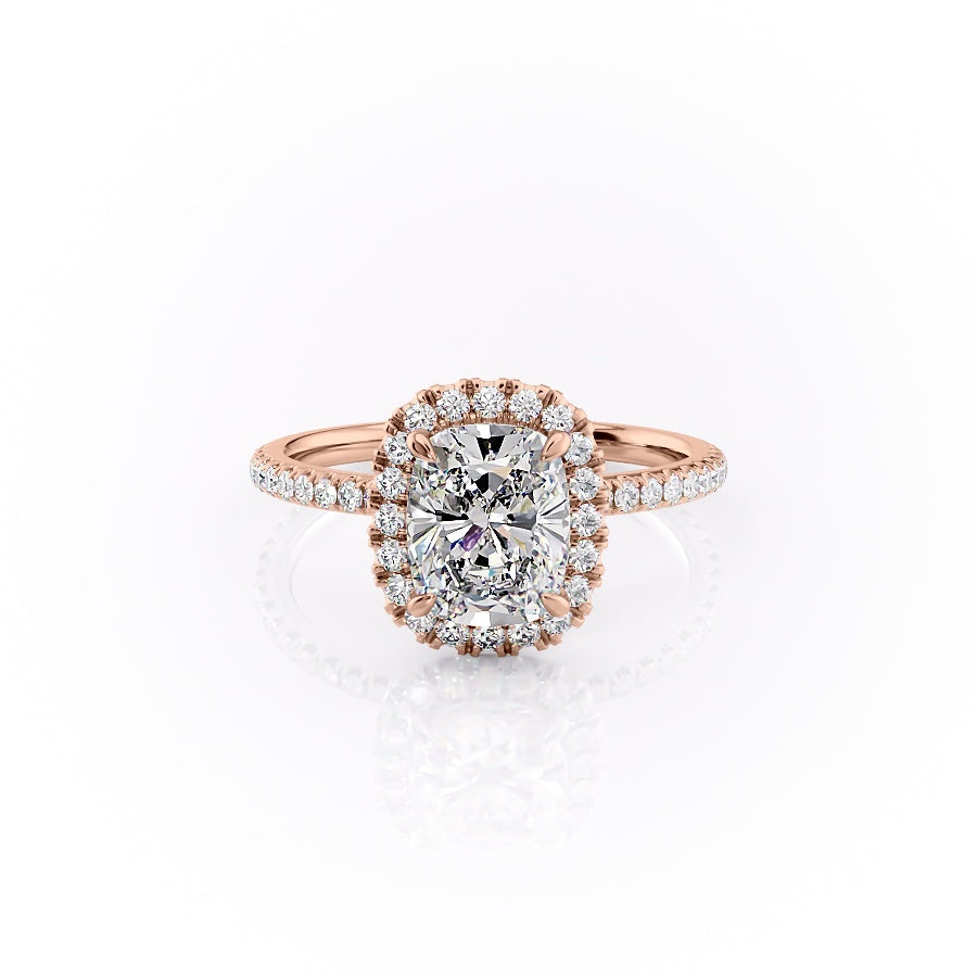 Elongated Cushion Cut Moissanite Engagement Ring, Classic Halo