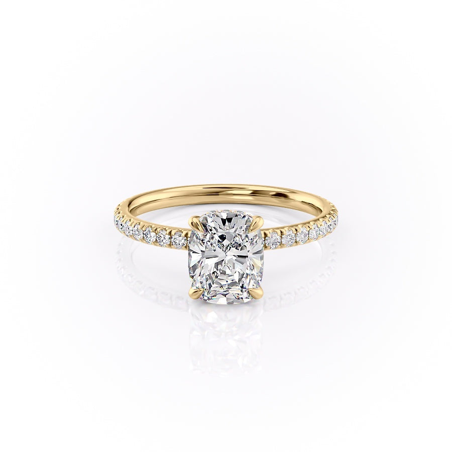 Elongated Cushion Cut Moissanite Engagement Ring, Hidden Halo