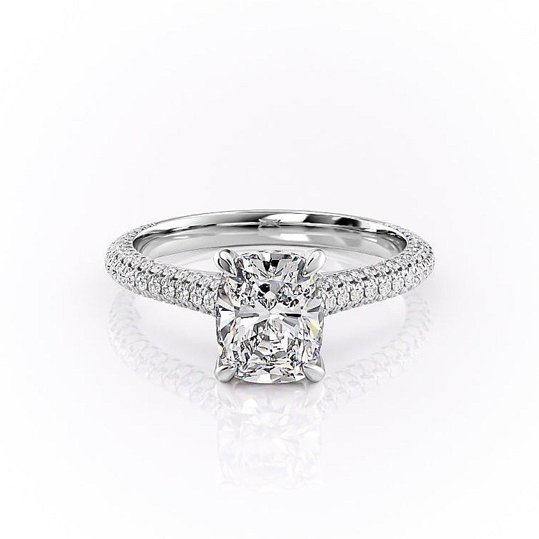 Elongated Cushion Cut Moissanite Engagement Ring, Pave Set Shoulders