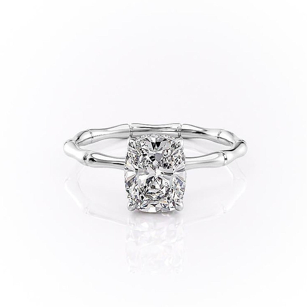 Elongated Cushion Cut Moissanite Ring With Hidden Halo