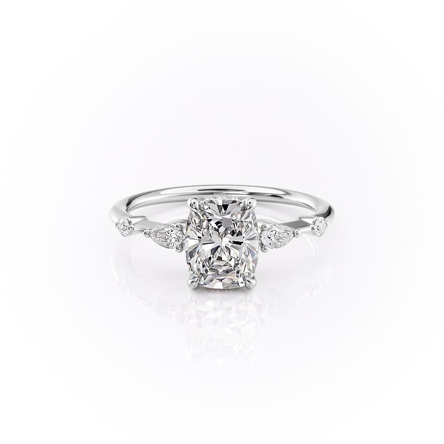 Elongated Cushion Cut Moissanite Shoulder Set Ring With Hidden Halo