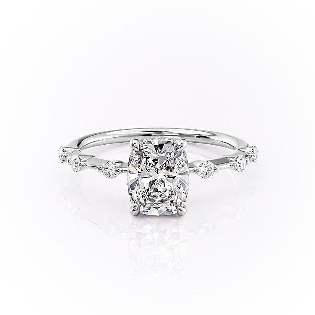 Elongated Cushion Cut Moissanite With Stone Set Shoulders