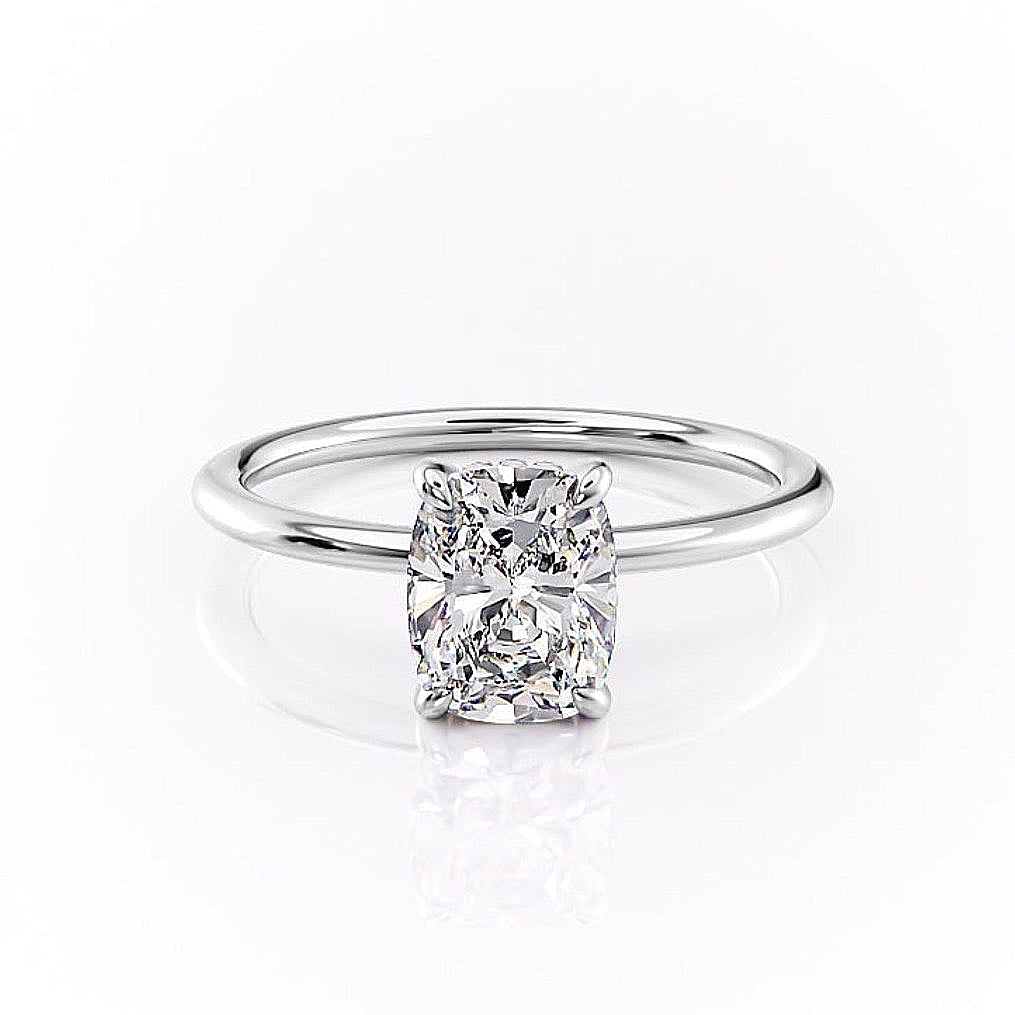 Elongated Cushion Cut Moissanite, Plain Band & Hidden Halo