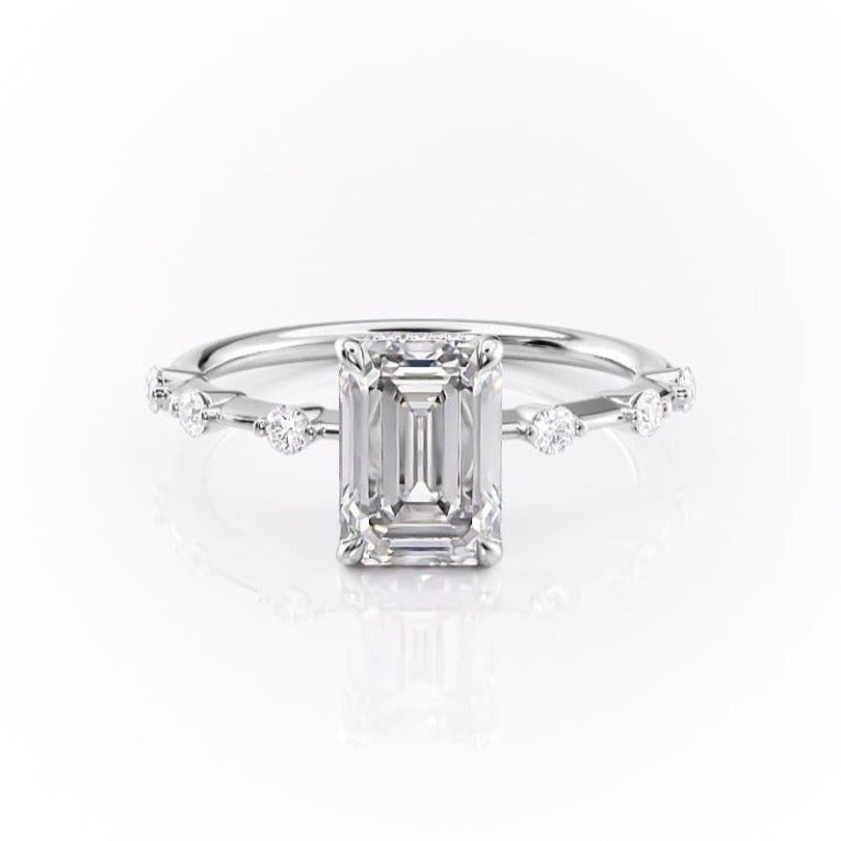 Emerald Cut Moissanite With Stone Set Shoulders