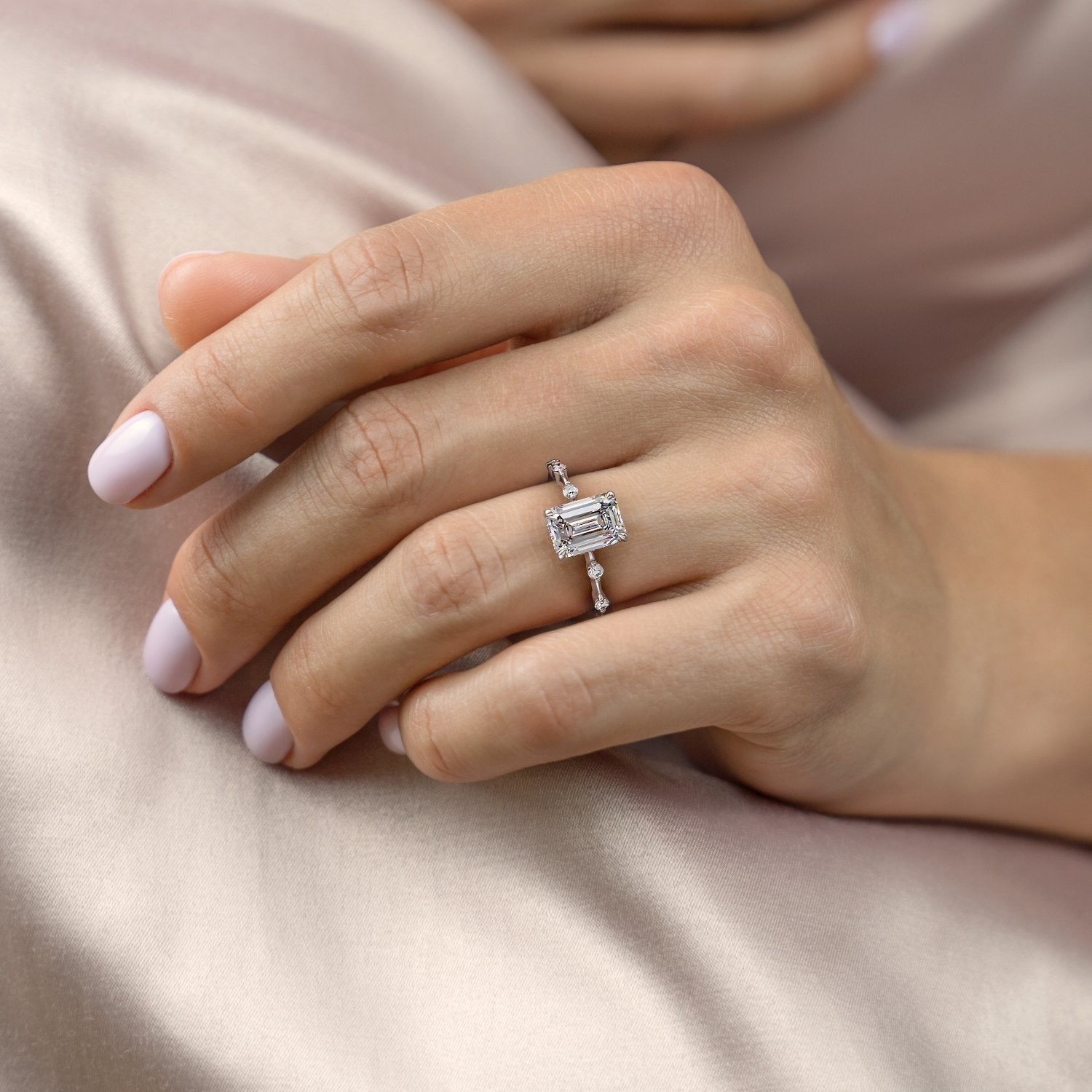 Emerald Cut Moissanite With Stone Set Shoulders