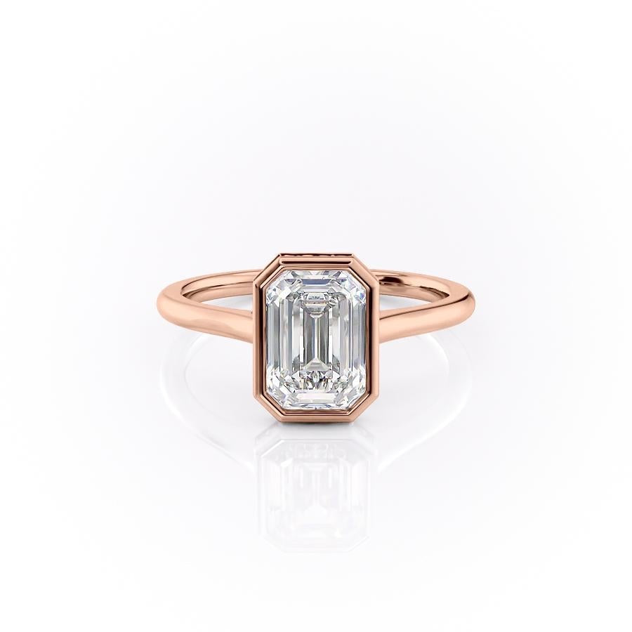 Emerald Cut Rubover Moissanite With Hidden Halo