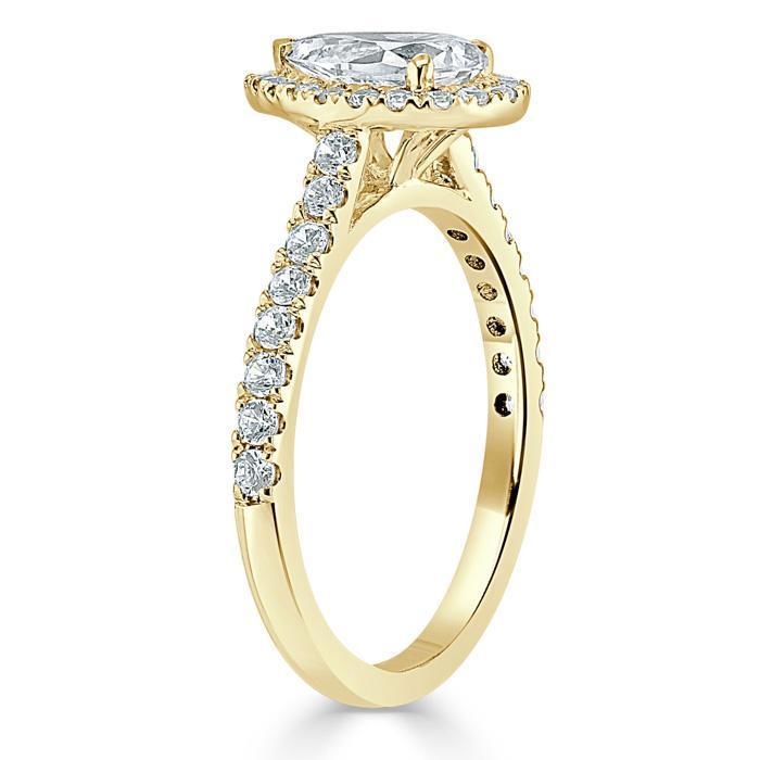 Pear Cut Moissanite Engagement Ring, Classic Halo