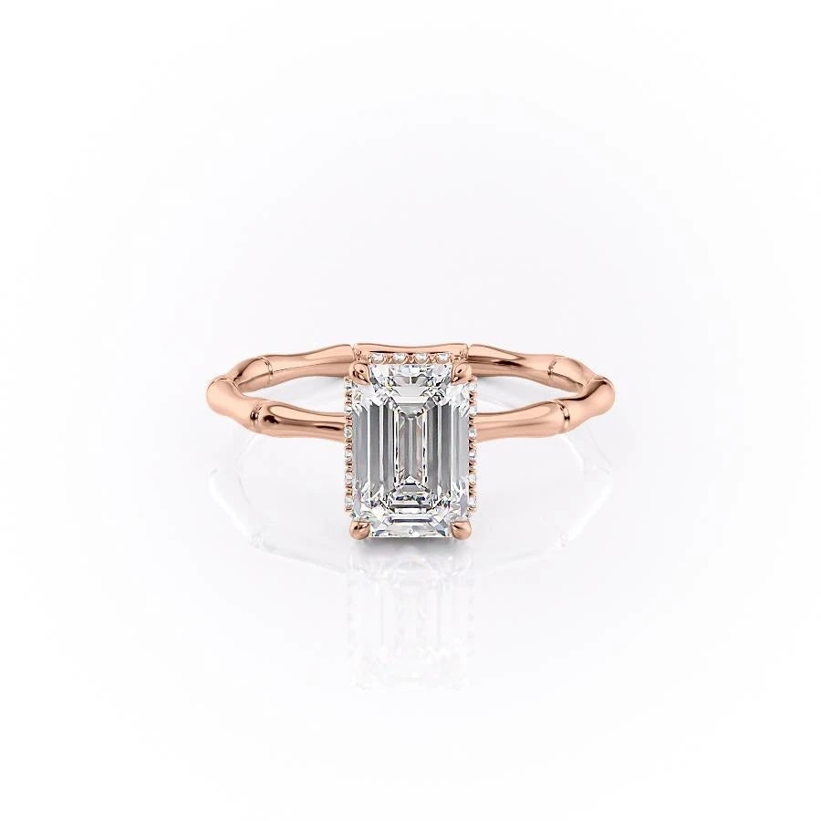 EMERALD CUT MOISSANITE RING WITH HIDDEN HALO