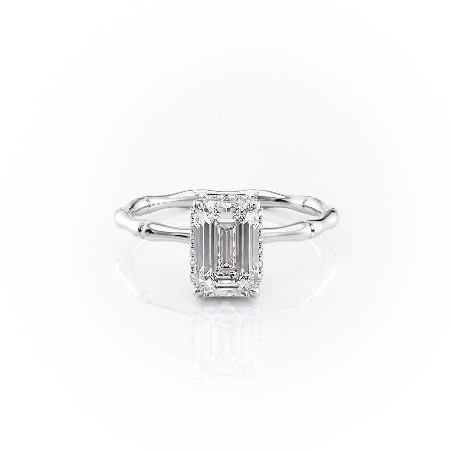 EMERALD CUT MOISSANITE RING WITH HIDDEN HALO