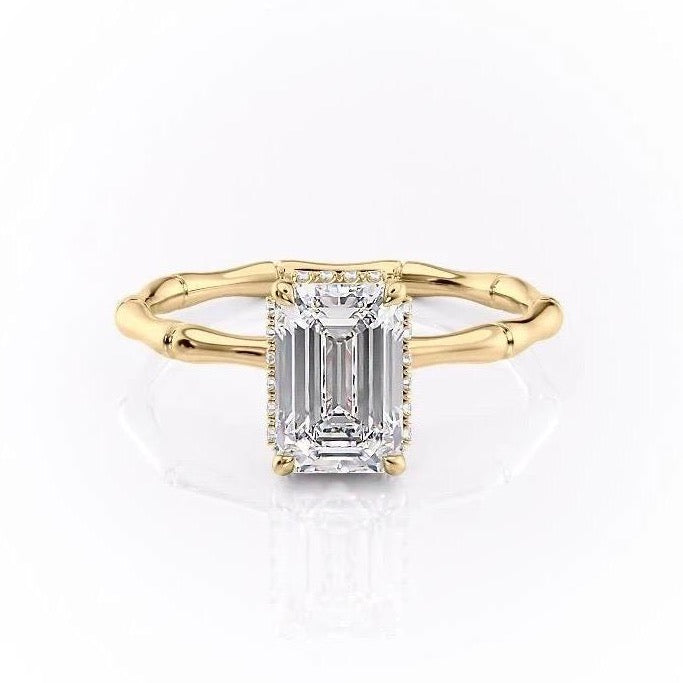 EMERALD CUT MOISSANITE RING WITH HIDDEN HALO