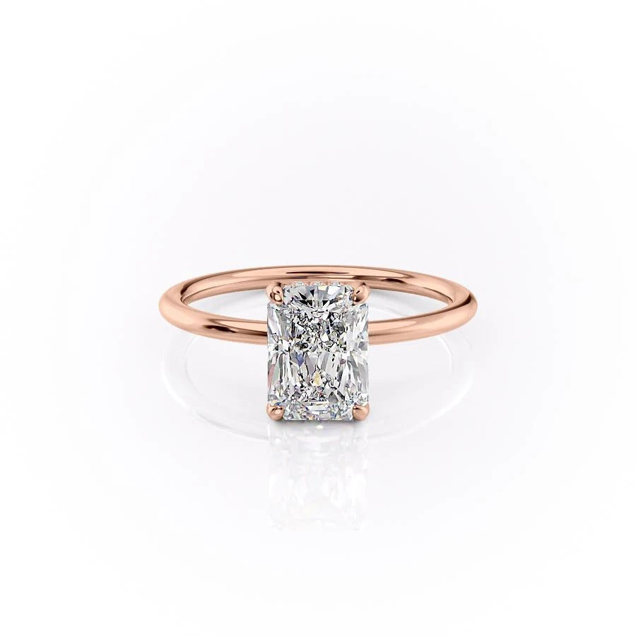 Radiant Cut Moissanite Ring, Hidden Halo Design