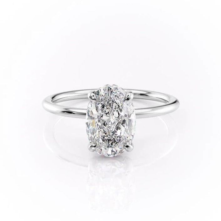 Oval Cut Moissanite Ring, Hidden Halo Design