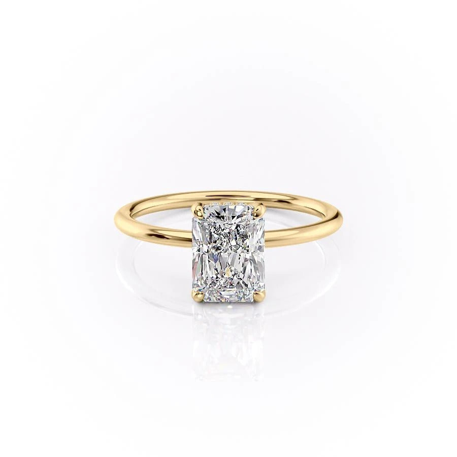 Radiant Cut Moissanite Ring, Hidden Halo Design