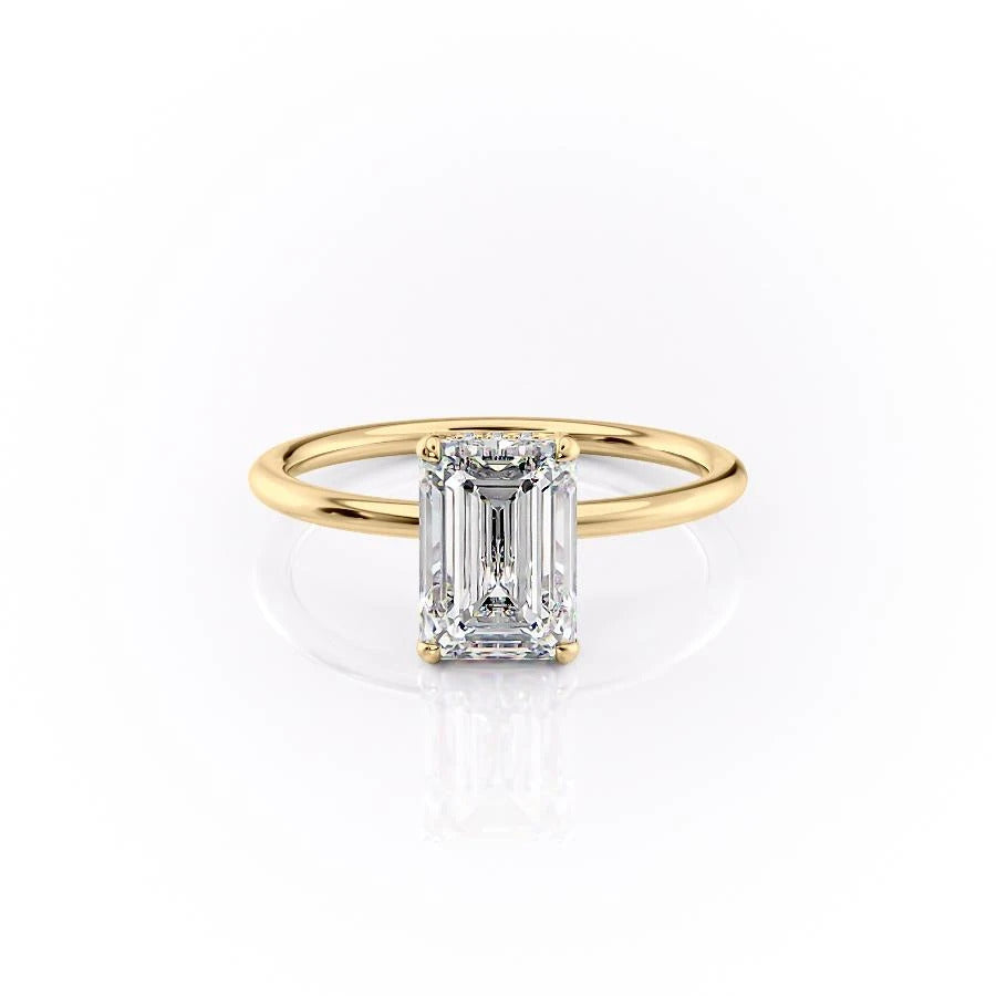 Emerald Cut Moissanite Ring, Hidden Halo Design