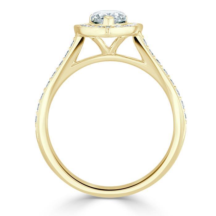 Pear Cut Moissanite Engagement Ring, Classic Halo Design