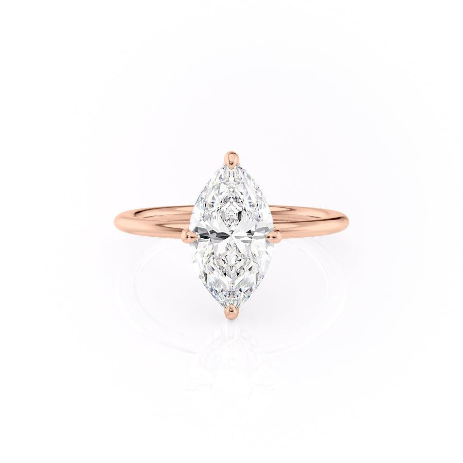 Marquise Cut Moissanite Engagement Ring With Hidden Halo