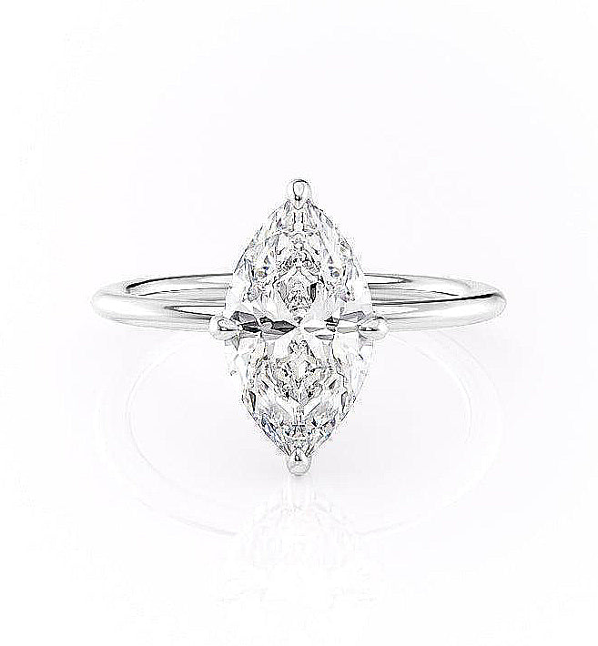 Marquise Cut Moissanite Engagement Ring With Hidden Halo