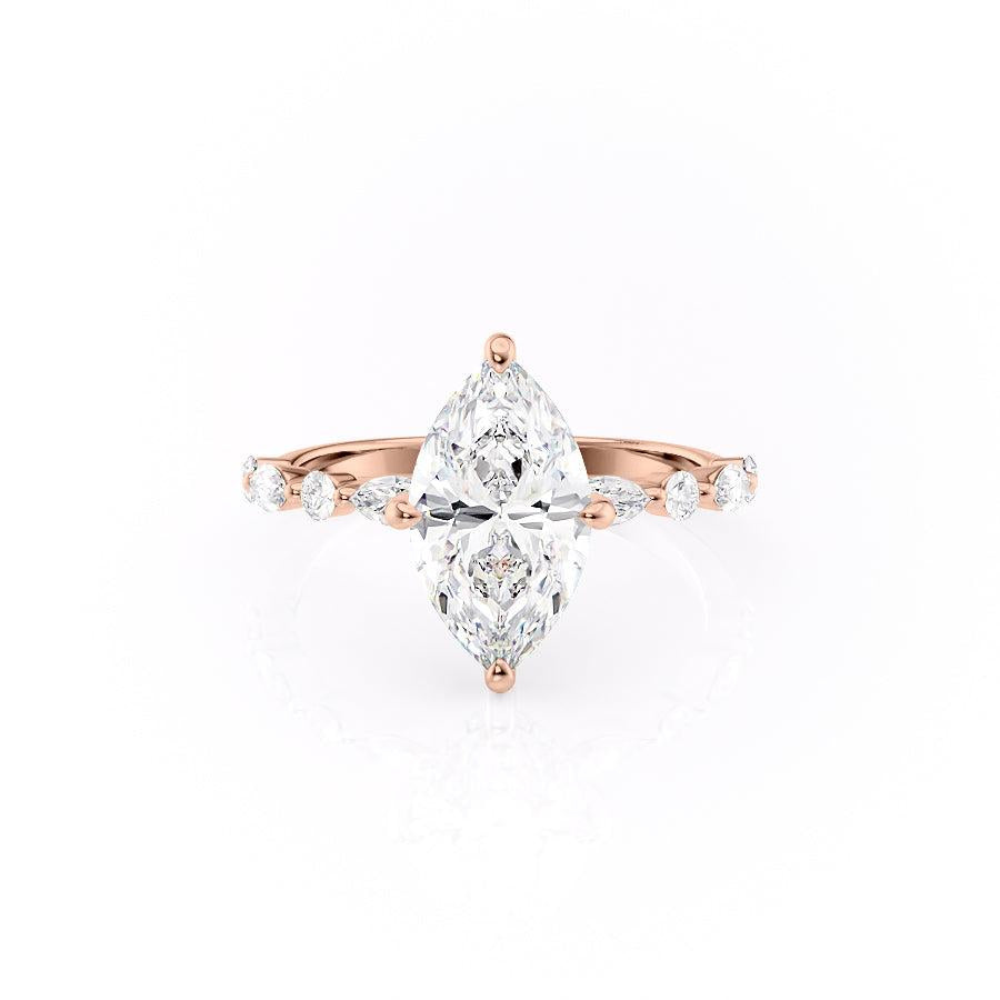 Marquise Cut Moissanite Engagement Ring With Hidden Halo