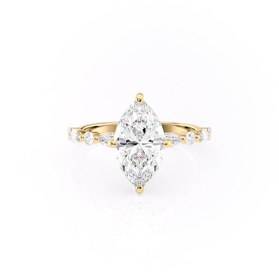 Marquise Cut Moissanite Engagement Ring With Hidden Halo