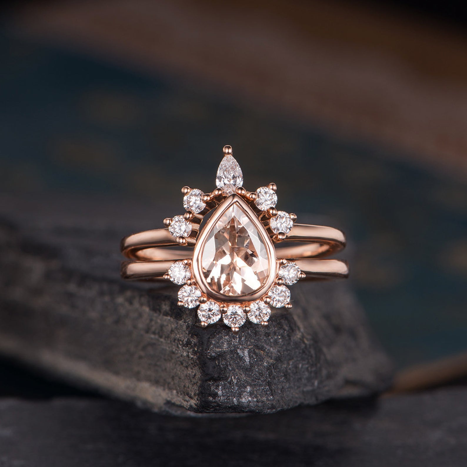 Pear Cut Morganite x3 Ring Set