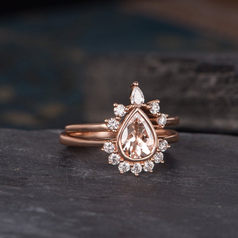 Pear Cut Morganite x3 Ring Set