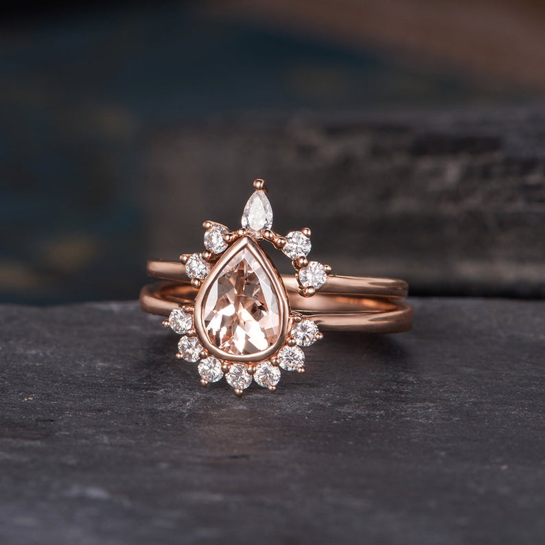 Pear Cut Morganite x3 Ring Set