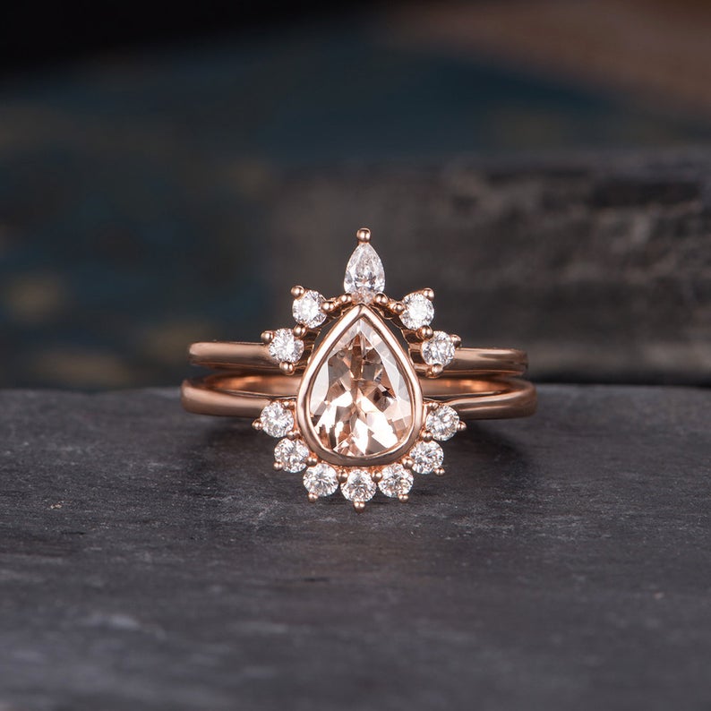 Pear Cut Morganite x3 Ring Set