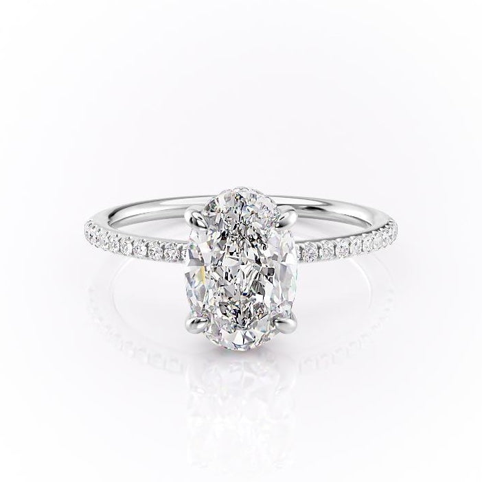 OVAL CUT MOISSANITE ENGAGEMENT RING, HIDDEN HALO