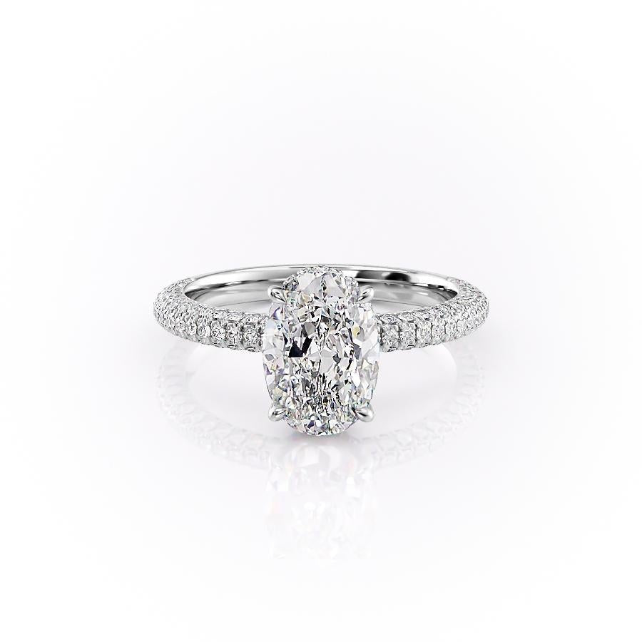 OVAL CUT MOISSANITE PAVÉ SET SHOULDERS WITH HIDDEN HALO